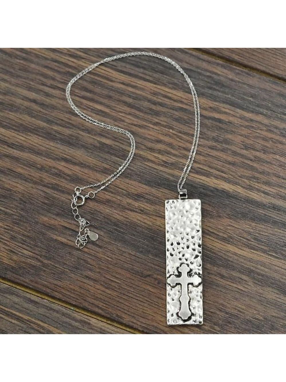 STERLING SILVER Chain Necklace & Hammered Cross Pendant NWT